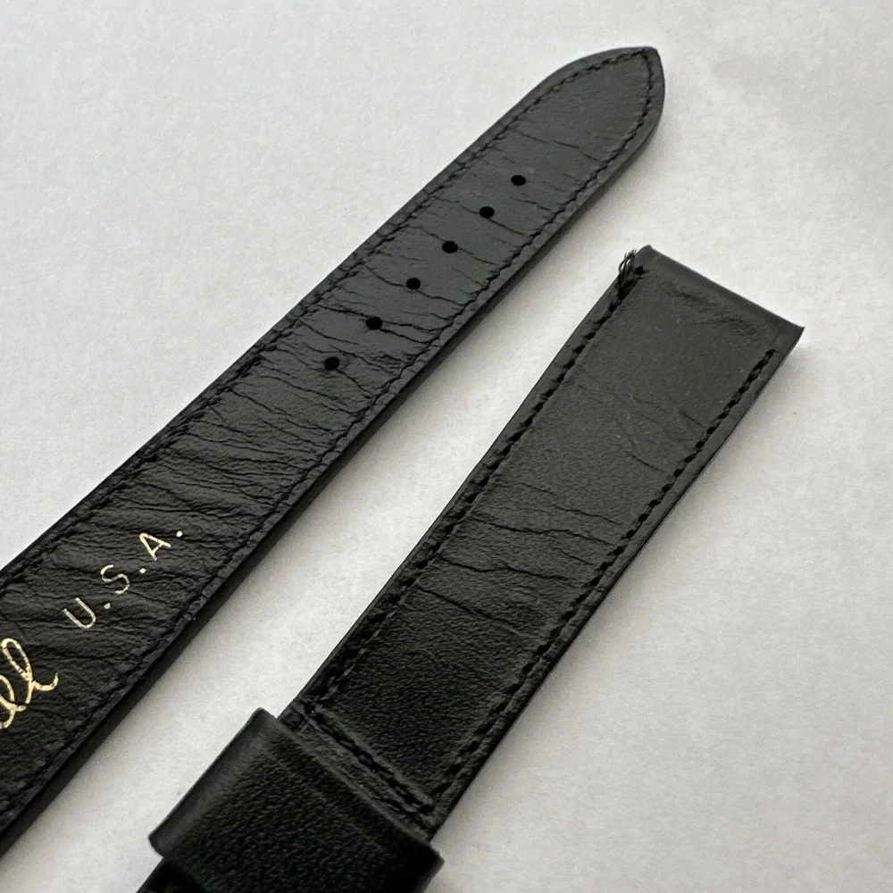 Speidel USA Vintage Black Genuine Cowhide Saddle Leather Watch Strap 3/4 L Gold